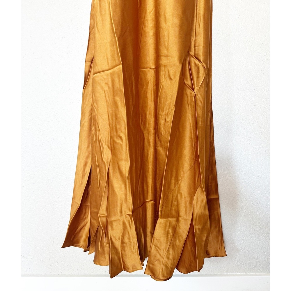 Reformation Pernille‎ Tie-Strap Silk Maxi Dress Bronze Gold V-Neck Gown Medium - Picture 5 of 10